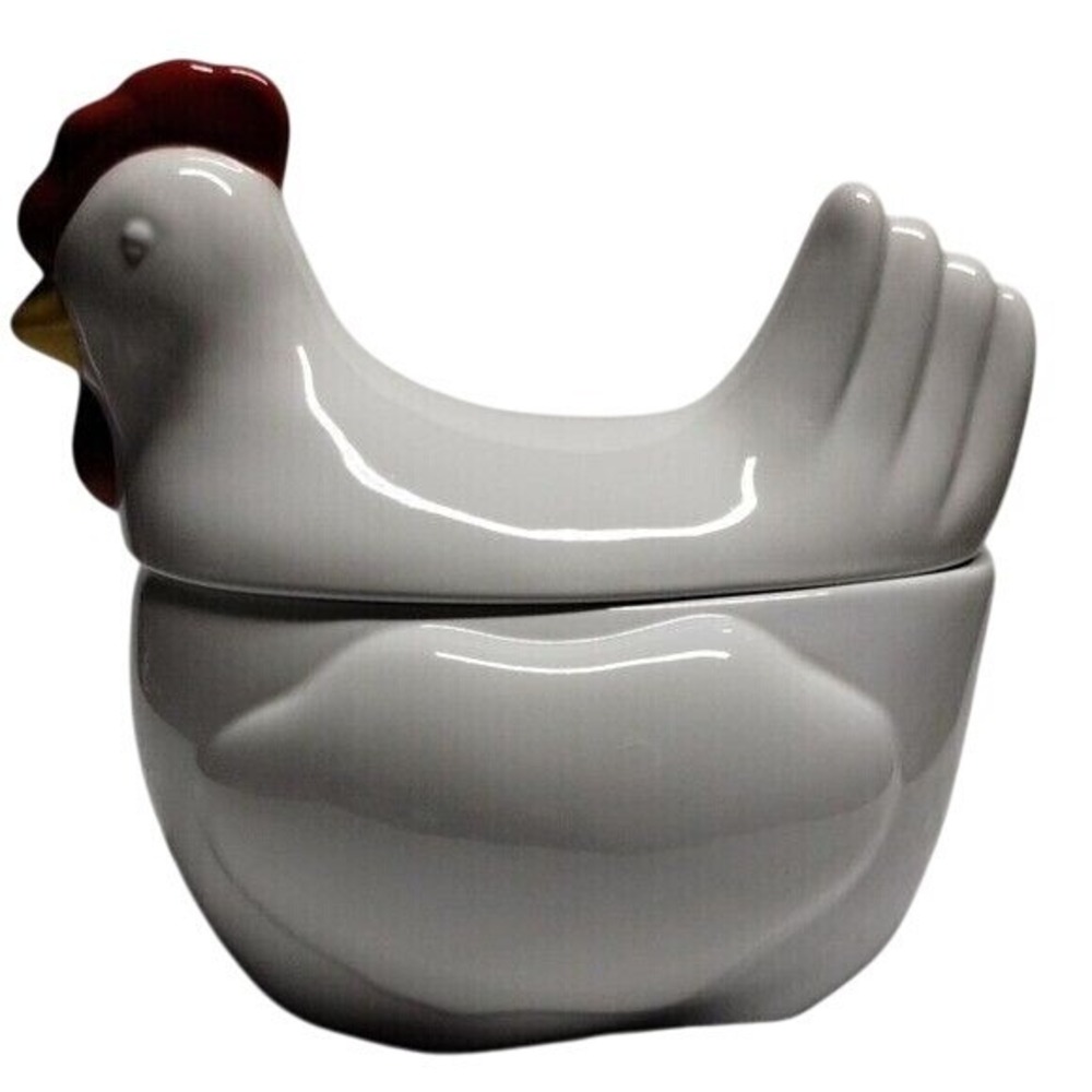 White‎ Ceramic Chicken Hen Lidded Dish Candy Bowl Container Decor Kitchen